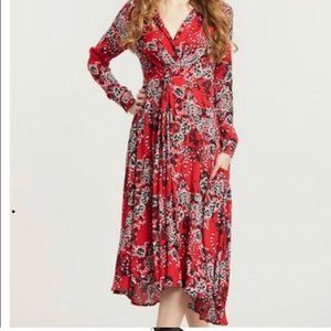 Free people red white and black dress size 4